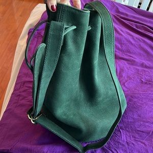 Coach dark green suede draw cord bag